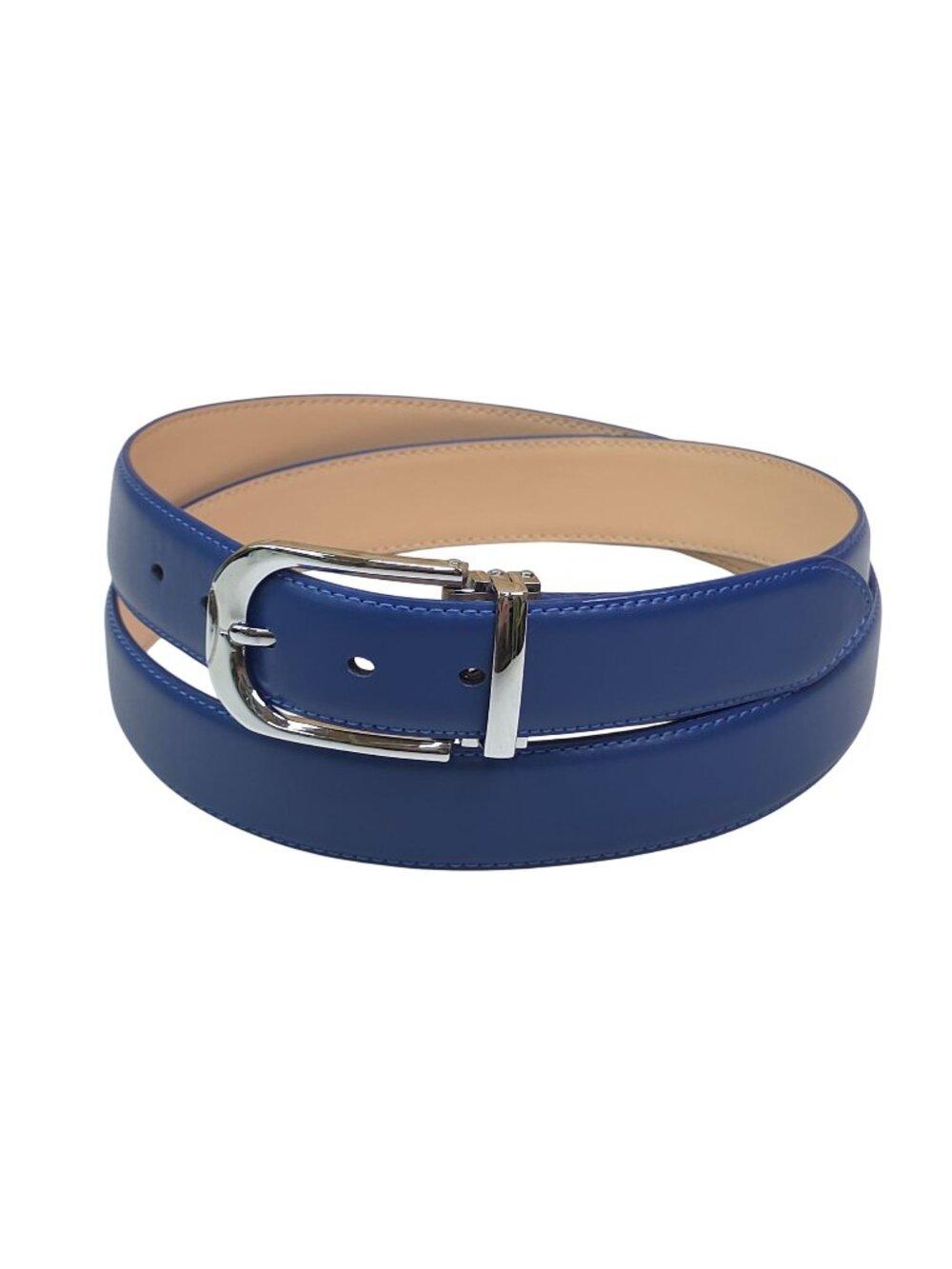 Bulliant Mens Blue Leather Belt With Silver Buckle - 48"/135cm  1 3/8" Wide - 2"